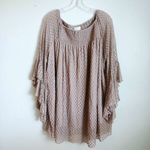 Polka Dot Blouse Top Womens Size 1XL Tan Fairygoth  Romantic